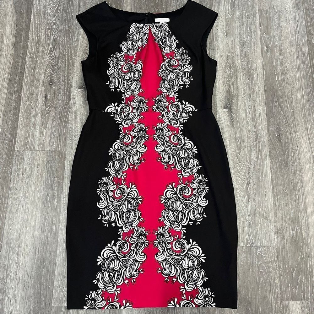 Women's Black Dress with Pink Floral Panel